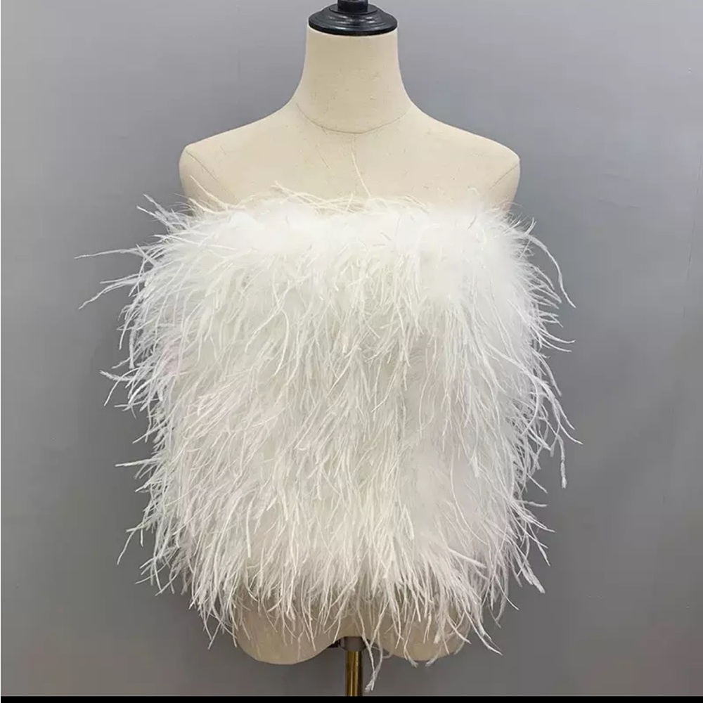 🎉 New 100% Real Ostrich Feathers Crop Top - Picture 12 of 17
